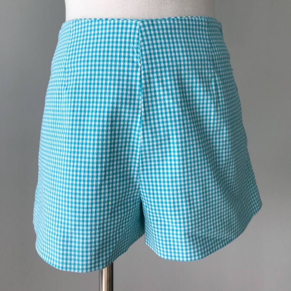 High Waisted Shorts Teal & White Checkered side zip NEW Medium Express Vintage - Picture 4 of 5